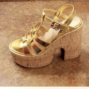 Gold! Miu Miu Calzature Donna Strappy Platform Sandals 8.5 US 38.5 EU MSRP $850